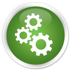 Gears icon soft green glossy round button