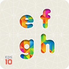 Joyful 3d set of cut paper vector alphabet. The lowercase letters e,f,g,h. Multicolored gradient. Eps 10. 