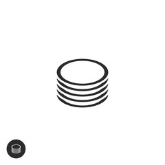 Coins stack vector pictogram, flat outline round logo element idea, layers symbol isolated on white background