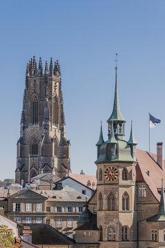 Freiburg, Stadt, Altstadt, Fribourg, Rathaus, Kathedrale, St. Niklaus, historische H&auml;user, Altstadth&auml;user, Stadtrundgang, Herbst, Schweiz