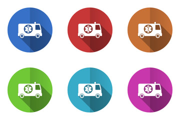 Flat design ambulance vector icons