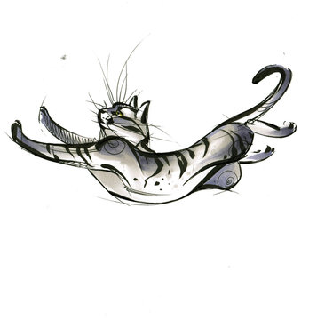 sketch of a cat jumping