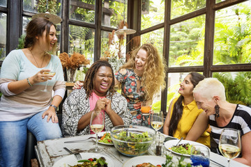 Diversity Women Group Hanging Eating Together Concept