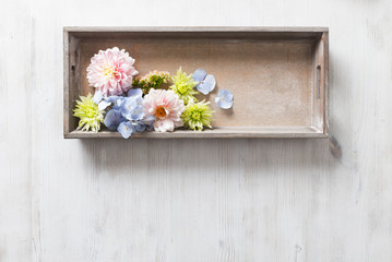 wood box with garden flowers