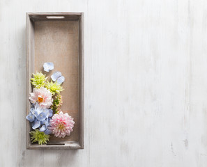 wood box with garden flowers