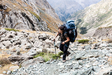 Hiker relaxing at mountains