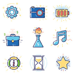 Vector modern stylish flat linear icons set of basic, office, marketing items, business management, social media for web and app design and development - part 1
