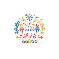 Vector emblem related to striving for success, leadership development, career progress and personal training. Mono line and design element