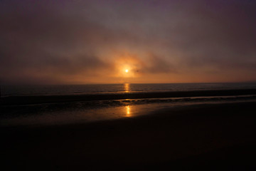 Seascape on the sunrise on the Portobello beach in Edinburgh, Scotland.