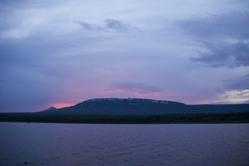 Sunset on lake Zyuratkul. Ural. Russia