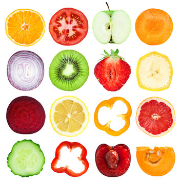 Slices of fruits and vegetables