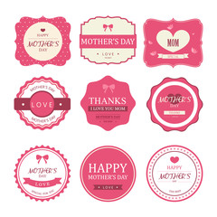 Set of happy mother day vector badges and labels vintage style.