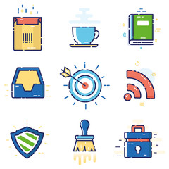 Vector modern stylish flat linear icons set of basic, office, marketing items, business management, social media for web and app design and development - part 2