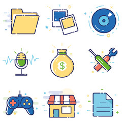 Vector modern stylish flat linear icons set of basic, office, marketing items, business management, social media for web and app design and development - part 4