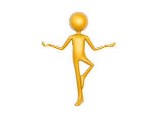 golden guy doing yoga meditation standing isolated on white background 3d illustration