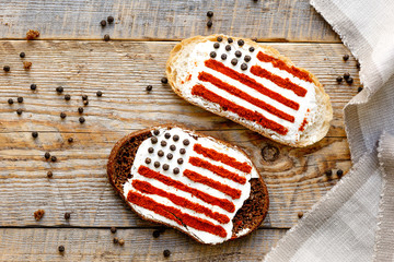 Two sandwiches with image of american flag.