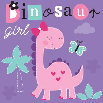 cute dinosaur girl vector illustration