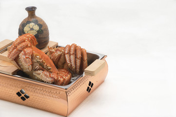 毛ガニと鍋と日本酒