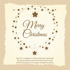 Vintage christmas wreath and lettering vector ilustration. Hand drawn christmas wreath on vintage background