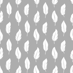White feathers seamless pattern vector illustration. Fabric wrapping or backdrop pattern