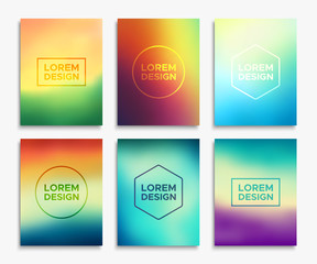 Fototapeta premium Brochure or flyer layout in A4 size. Abstract geometric shapes on blurred backgrounds set. Vector illustrations for magazine cover or website promotional banner design.