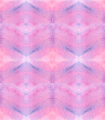 Seamless pattern with pink and purple tie dye tiles painted in watercolor on white isolated background