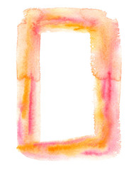 Pale orange and pink rectangular frame painted in watercolor on clean white background