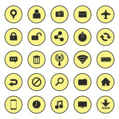 Yellow Round Web or Phone Icon Set