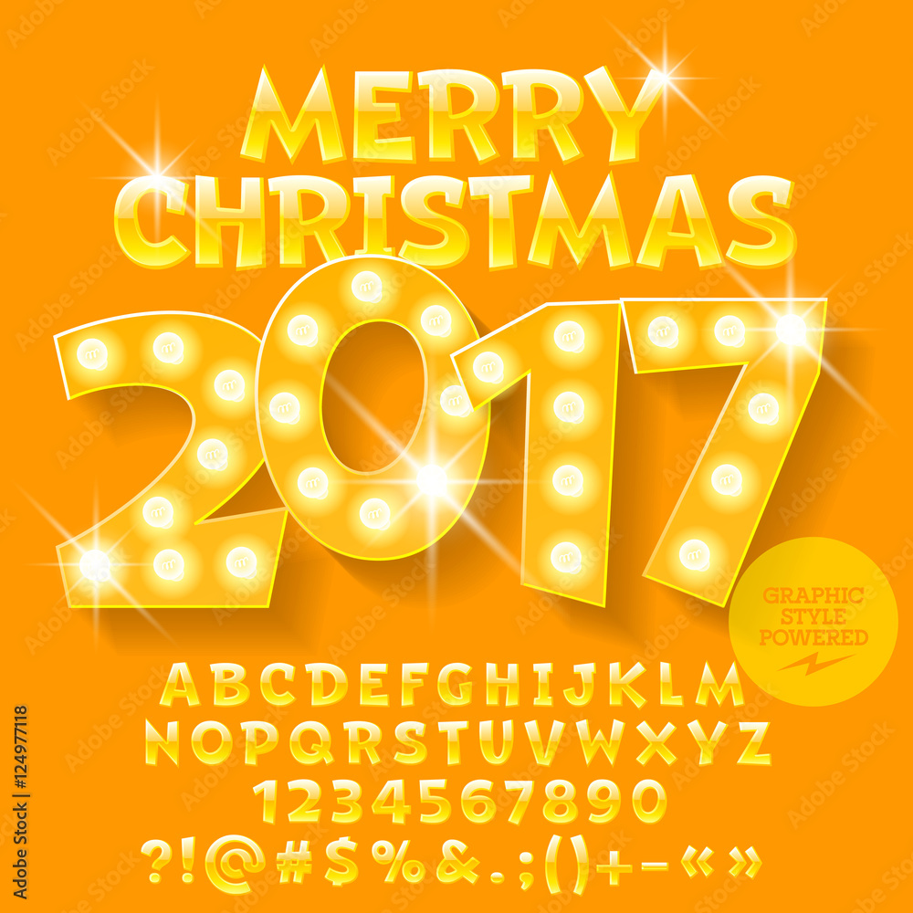 Fototapete vector light up merry christmas 2017 greeting card with set of letters, symbols and numbers. file co