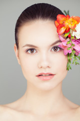 Fototapeta na wymiar Natural Makeup. Cute Face. Spa Beauty Skincare Concept