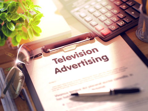 Clipboard with Television Advertising Concept. 3D.