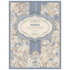 Wedding Invitation. Greeting Card with Flowers in a folk style