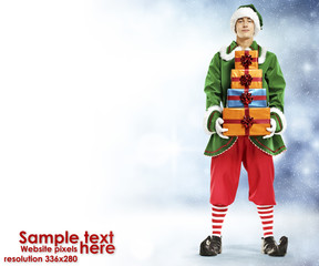 Winter time and elf with gifts 