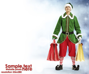 Winter time and elf with gifts 