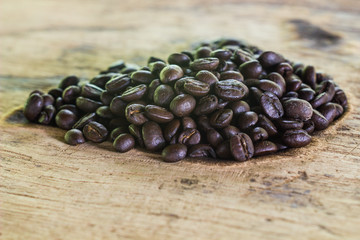 coffee beans on old teak