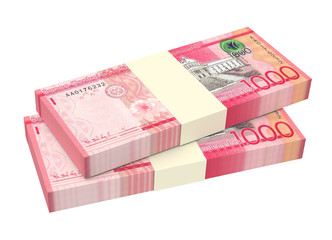 Dominican peso bills isolated on white background. 3D illustration. - obrazy, fototapety, plakaty