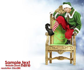 Obraz premium Green elf and christmas time. 