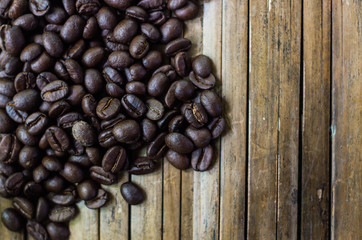 coffee beans on old teak