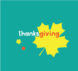 Thanksgiving day card with oyellow maple leaf. Vector illustration