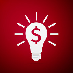 Light bulb with dollar symbol business concept flat icon on red background. Vector Illustration