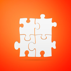 Puzzles flat icon on orange background. Vector Illustration