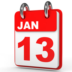 January 13. Calendar on white background.