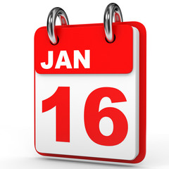 January 16. Calendar on white background.