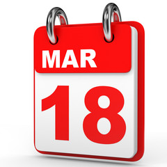 March 18. Calendar on white background.