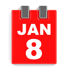 January 8. Calendar on white background.