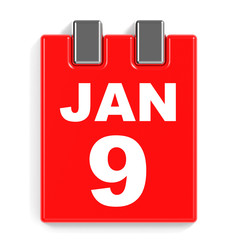 January 9. Calendar on white background.