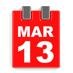 March 13. Calendar on white background.