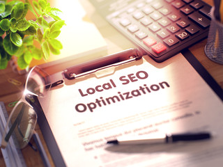 Clipboard with Local SEO Optimization Concept. 3D.