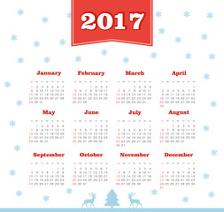Vector Calendar 2017 year. Week Starts Sunday