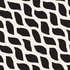 Vector Seamless Black and White Hand Drawn Wavy Shapes Pattern